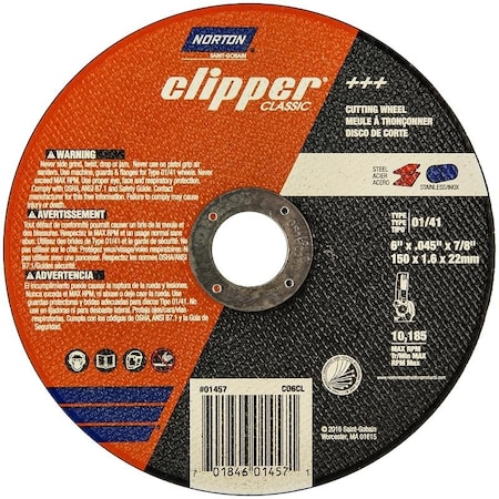 Clipper Classic A AO Series Cutoff Wheel, 6 In Dia, 0045 In Thick, 78 In Arbor